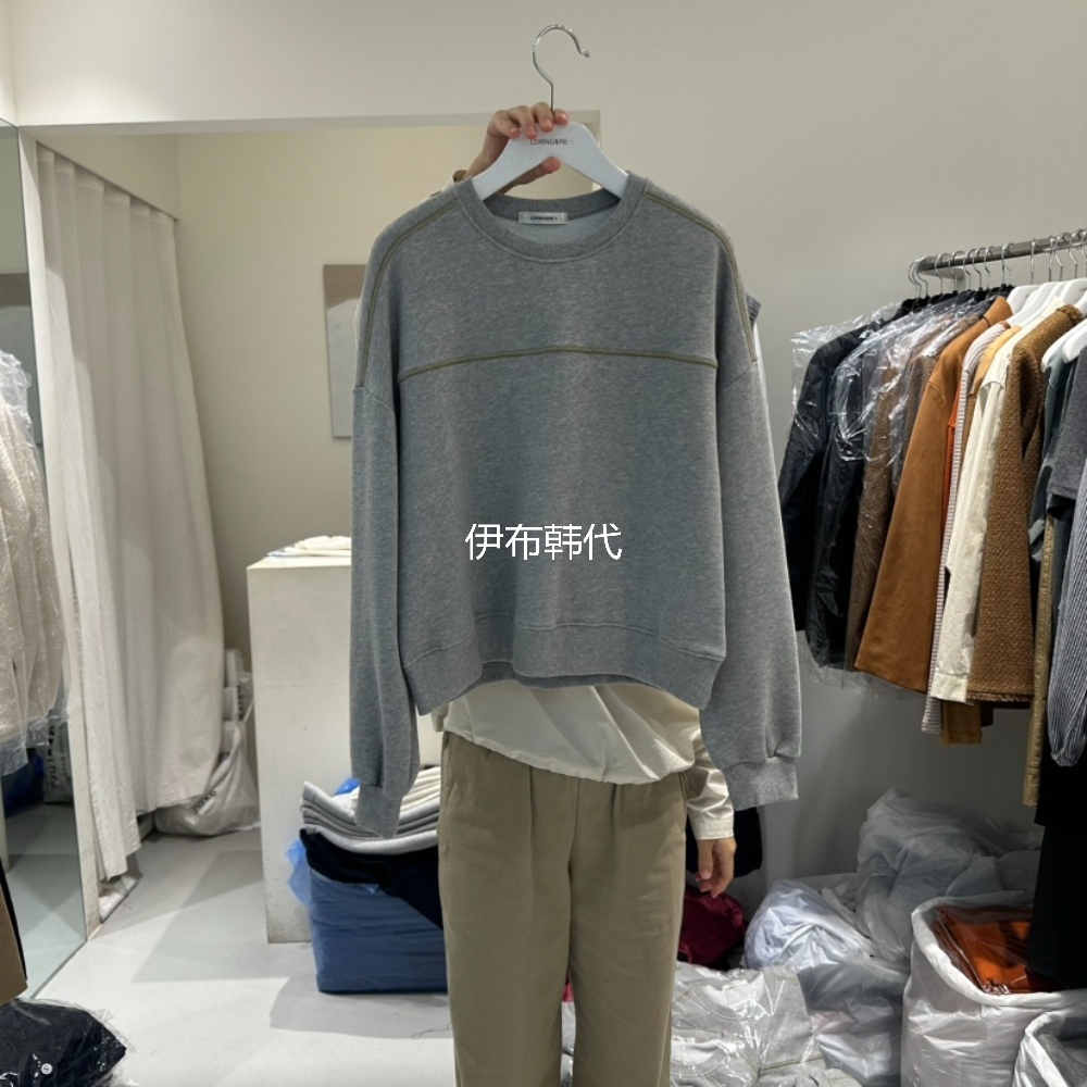 圆领纯色休闲车缝线套头卫衣