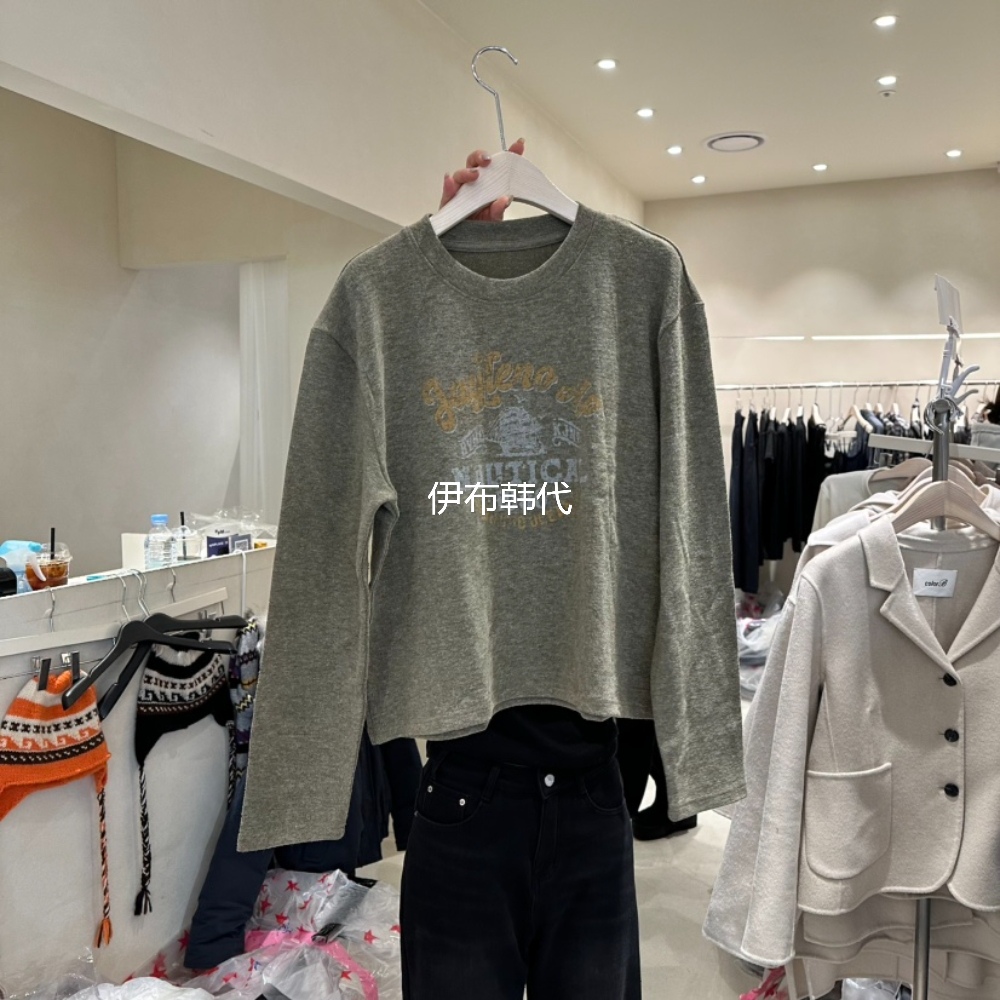 圆领做旧字母休闲长袖T恤