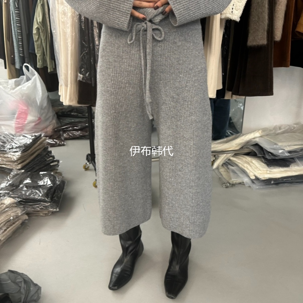 冬款抽绳纯色针织裤毛裤八分裤