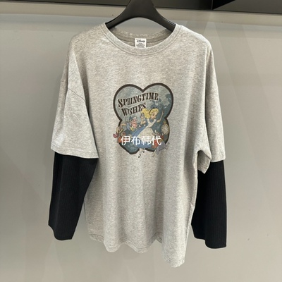 圆领休闲卡通女孩假两件宽松T恤