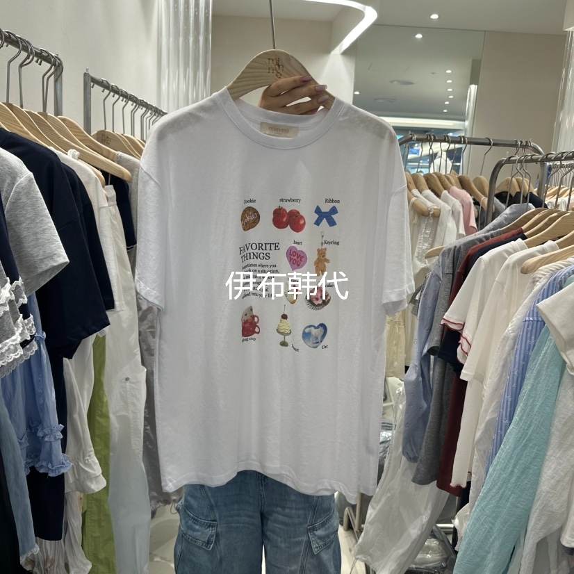 MIMME韩国东大门正品代购25夏款 圆领小熊吊坠图案短袖T恤女