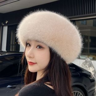 秋冬毛毛无空顶帽发饰圈皮草加厚仿狐狸毛帽圈保暖假毛发带帽子女
