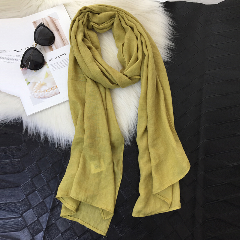 棉麻围巾女春秋新款长条薄文艺纯色韩版百搭护颈保暖围脖披肩丝巾