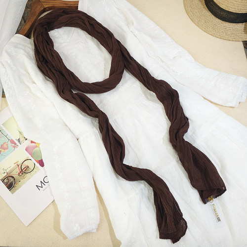 纯色百搭细窄长条棉麻围巾女春秋