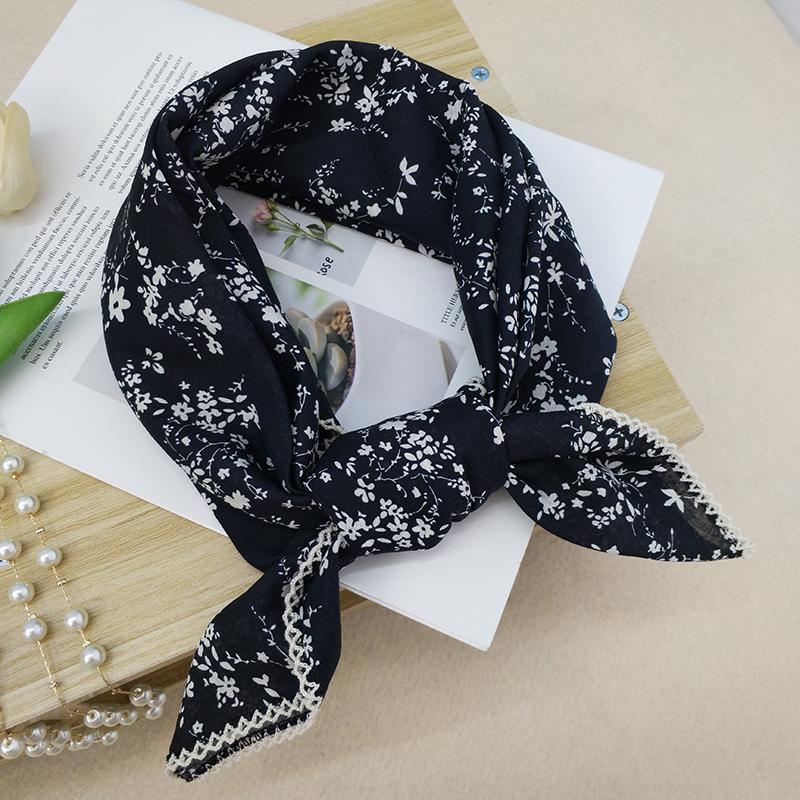 黑色碎花中方巾女发带领巾头巾