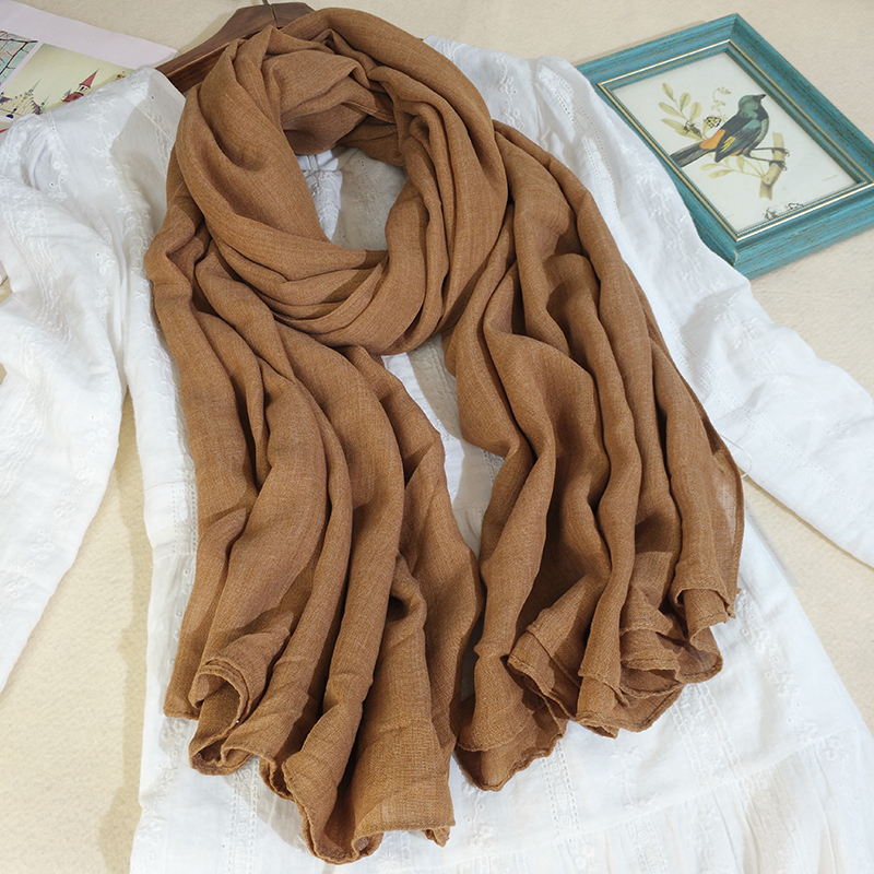 棉麻围巾女秋冬新品薄长款纯色护颈保暖围脖百搭文艺复古超大披肩