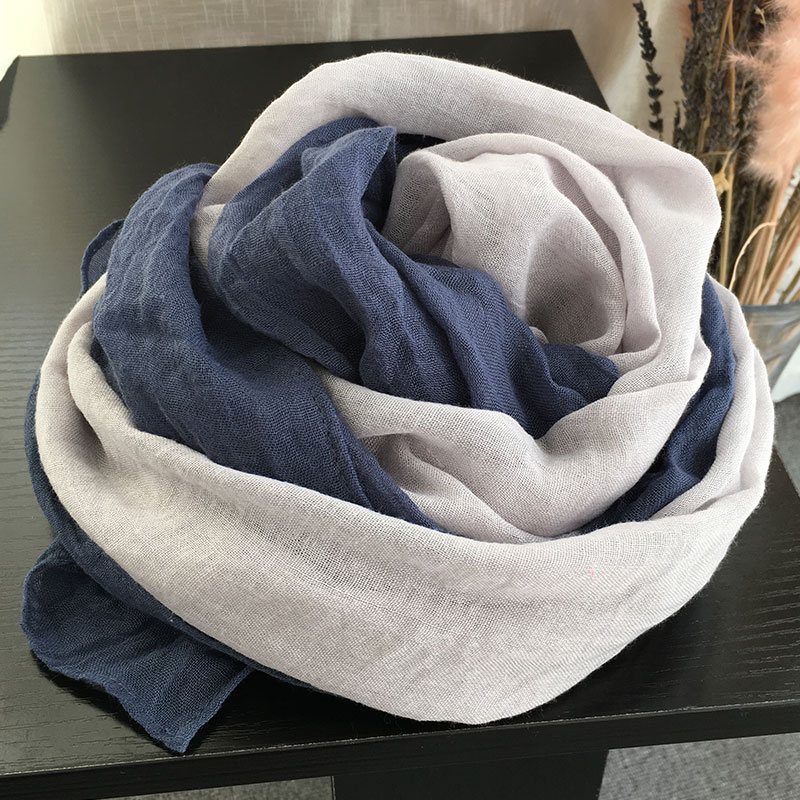 2025新款丝巾女春秋冬季薄纯色拼接棉麻围巾披肩文艺韩版百搭纱巾