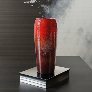现代简约红色陶瓷花瓶竖长造型家居装饰摆件艺术品