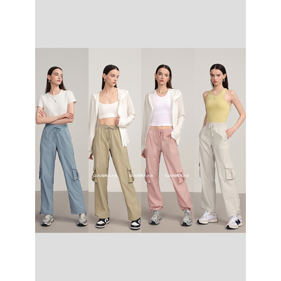 Dance studio！5色 工装裤女高腰弹力休闲宽松百搭运动裤夏季薄款