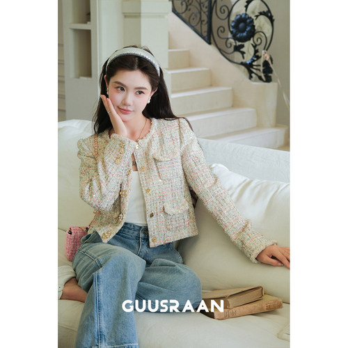 温柔冰淇淋!粗花呢圆领外套女小香风气质休闲正肩女士上衣秋季