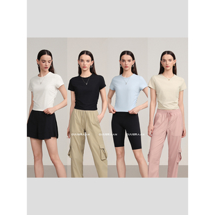 显身材显瘦 all it takes!4色侧边抽皱短袖女弹力圆领正肩T恤夏