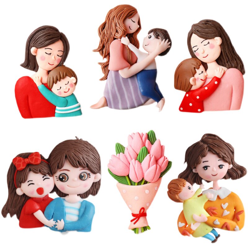 生日蛋糕摆件母亲节软陶人偶插件可爱妈妈女神女王节日甜品台装扮