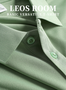 浅绿欧货冰丝纯色经典抗皱短袖T恤翻领衬衫领男2024夏季新款休闲