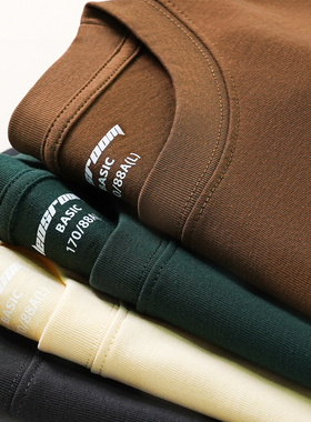 长袖咖啡色T恤纯色全棉卫衣收口内搭小圆领百搭上衣男装潮可贴身