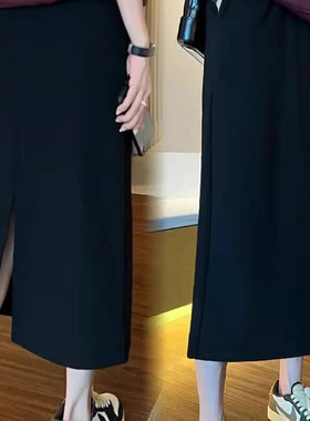 夏秋新梨型身材后开叉直筒半身裙