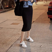 韩国新款 春夏港味后开叉包臀半身裙黑色一步裙女高腰显瘦中长裙子