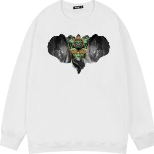 泰国鬼王夜叉鲁士佛像五经文东南亚高棉语经文刺符套头圆领卫衣男