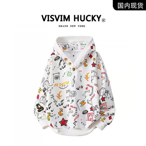 【官网正品】VISVIM HUCKY涂鸦风连帽卫衣男宽松长袖潮牌时尚外套
