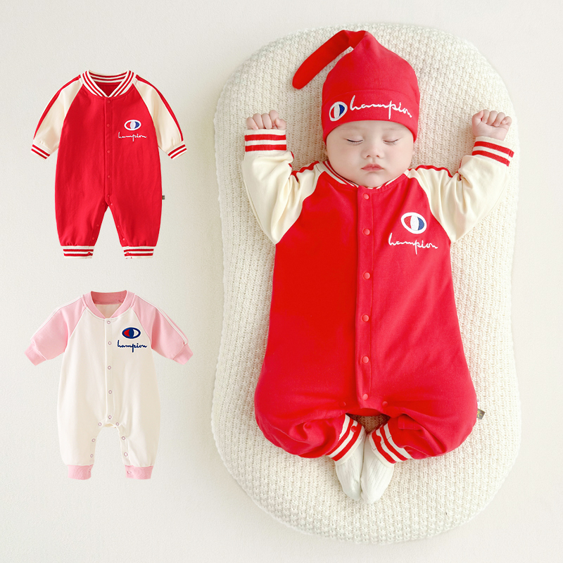 宝宝百天红色长袖衣服春秋季