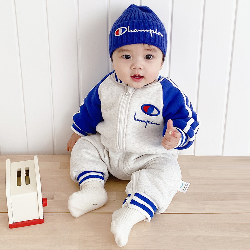 冬装加绒男宝宝洋气爬服连体衣