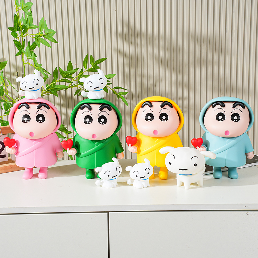 22cm蜡笔小新雨衣比心手办小白潮玩手办公模型玩偶公仔玄关摆件