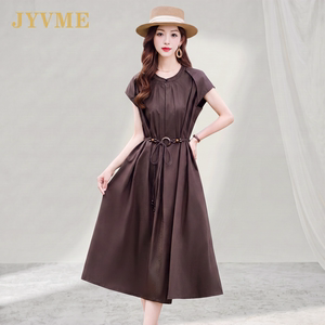 JyVme轻奢天丝棉连衣裙女2026夏季新款休闲宽松系带收腰显瘦裙子