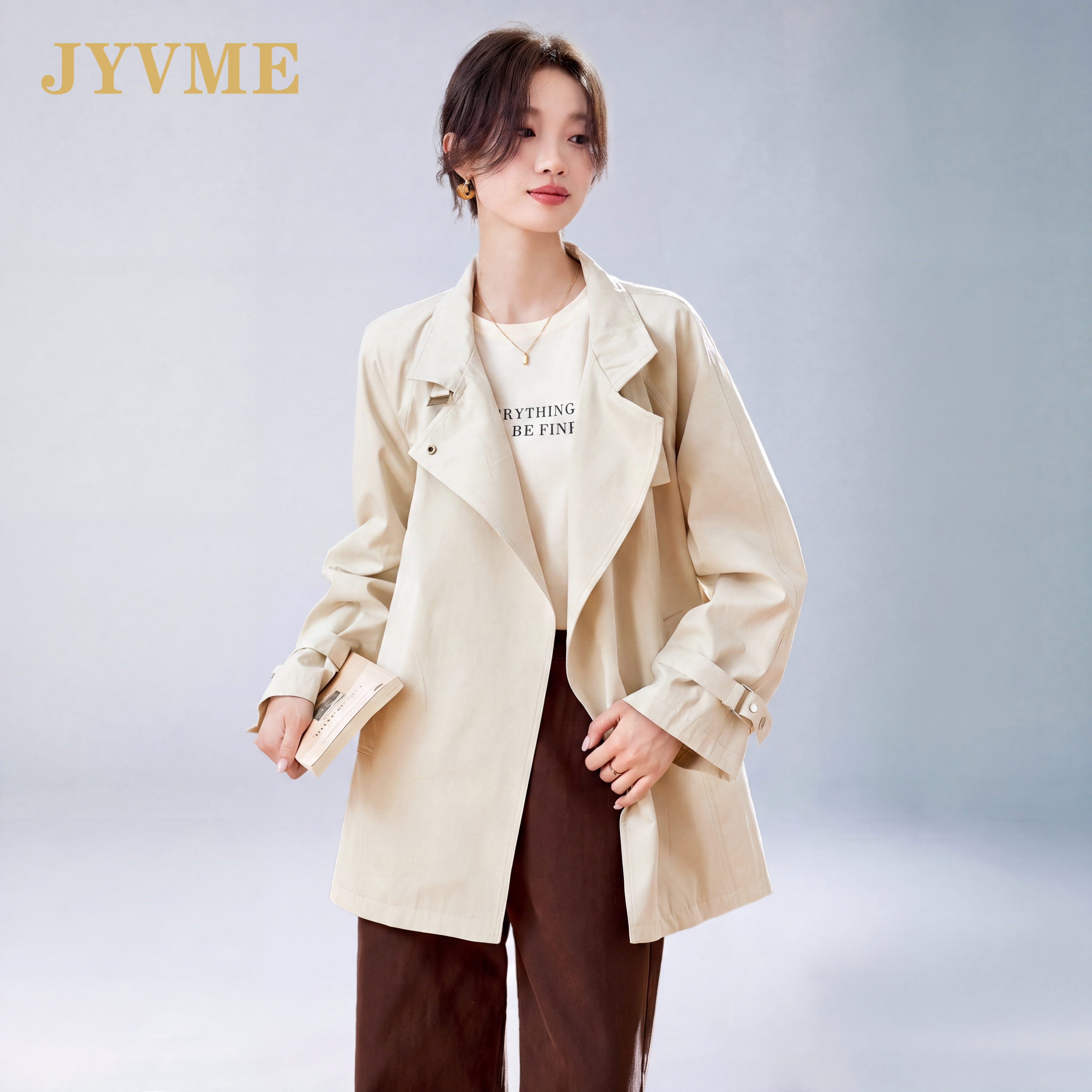 JyVme轻奢气质立领风衣女2026秋季新款设计感收腰显瘦小众外套