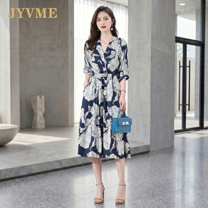 JyVme轻奢桑蚕丝真丝连衣裙女中长款2026年夏新款大码小个子裙子