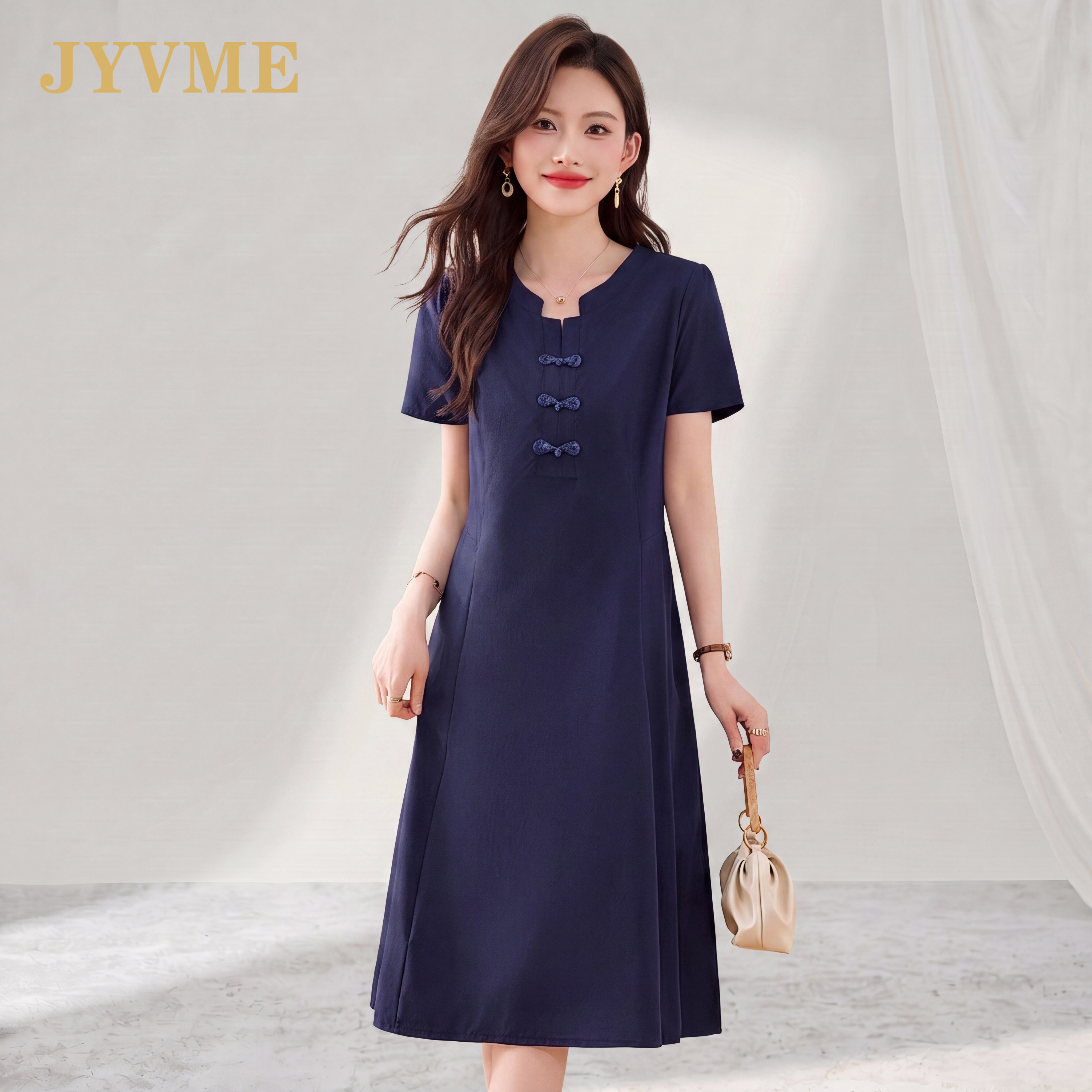 JyVme轻奢时尚2026新中式连衣群女夏季新款洋气小个子中长款裙子