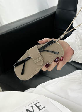 真皮便携挂绳眼镜包太阳墨镜盒简约挂脖男女近视眼镜收纳袋保护套