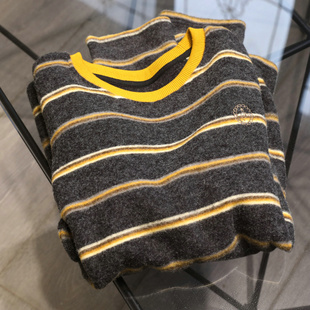 宽松套头上衣 女秋冬韩版 慵懒feel 徽章刺绣兔毛绒拼色条纹打底衫