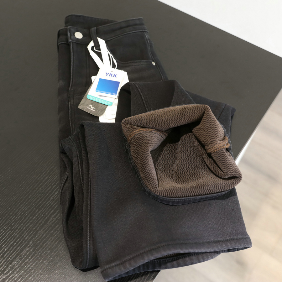 洋气黑灰！加绒加厚不贴腿微喇叭牛仔裤女高腰弹力宽松阔腿长裤