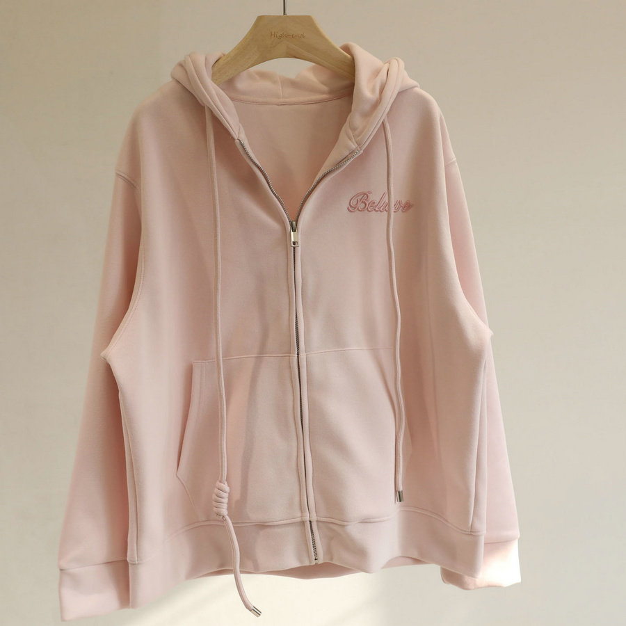 销量王者！粉色休闲连帽卫衣女2026春季新款拉链开衫宽松百搭外套