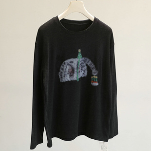 轻松过秋冬!晕染大象加绒长袖T恤女宽松百搭磨毛加厚打底衫上衣