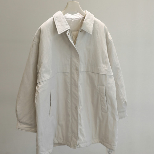 自带气场~翻领宽松纯色棉风衣女2025秋冬慵懒显瘦中长款棉服外套