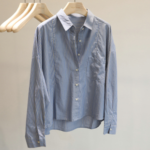 衬衫 韩系百搭蓝色条纹长袖 女日常通勤衬衣 2025秋款 资深大厂出
