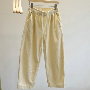 女秋复古宽松显瘦阔腿老爹裤 文气又有型 纯色松紧腰灯芯绒休闲裤