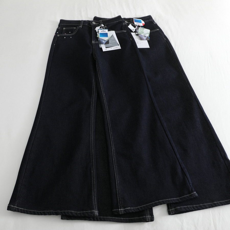 巨巨显腿长！加绒天鹅绒直筒喇叭裤女高腰弹力微喇牛仔裤拖地长裤