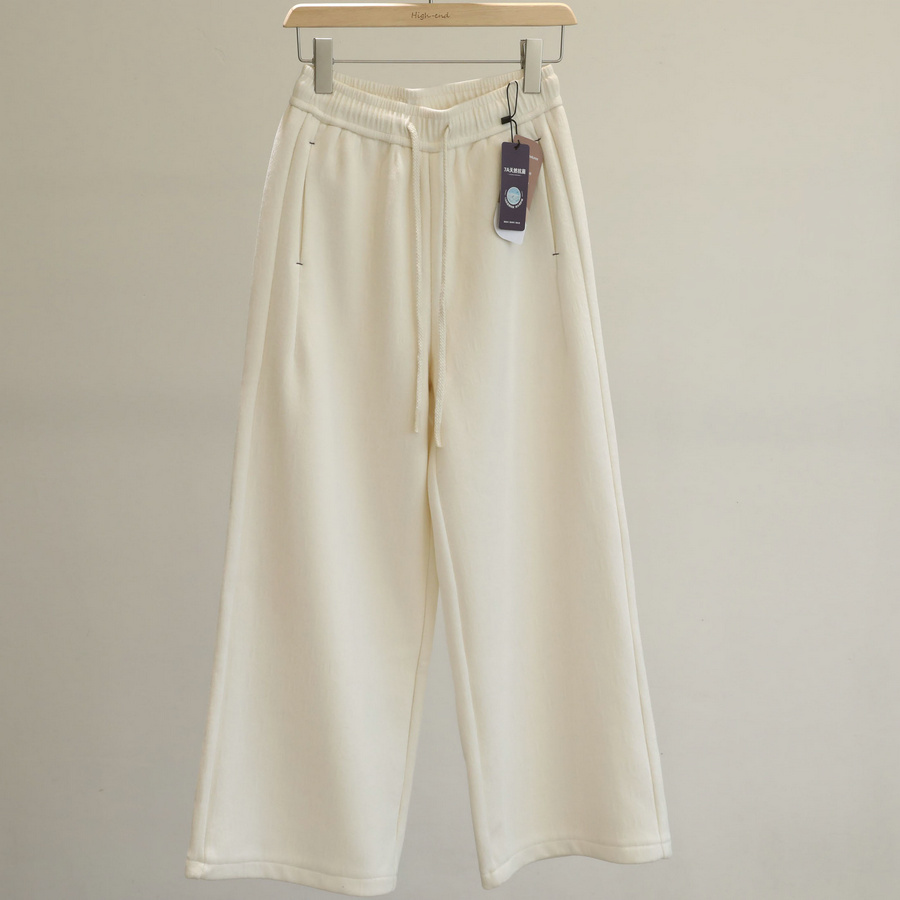 松弛韩系风！加绒加厚阔腿裤女宽松显瘦气质米色休闲长裤松紧腰