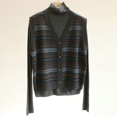 叠穿内搭王！V领复古条纹针织马甲+高领长袖针织衫两件套女秋冬