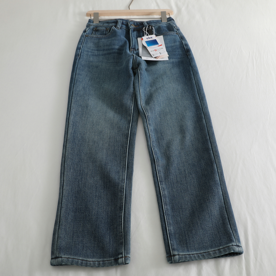 加绒加厚！四面弹牛奶丝绒直筒牛仔裤女百搭蓝色法棍裤九分裤秋冬