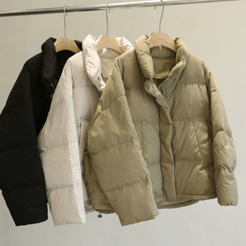 暖羽系列！冬季韩版卡其色羽绒服外套女宽松大版立领休闲面包服