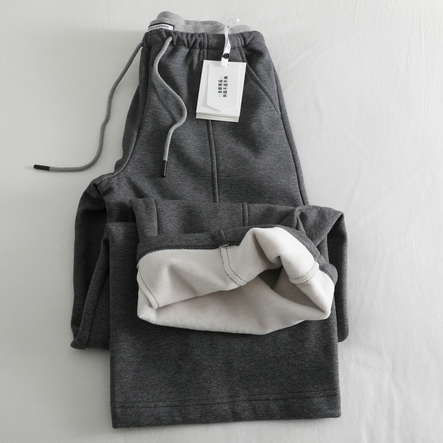 加绒加厚一条搞定！加绒灰色休闲裤女秋冬宽松遮肉显瘦九分阔腿裤