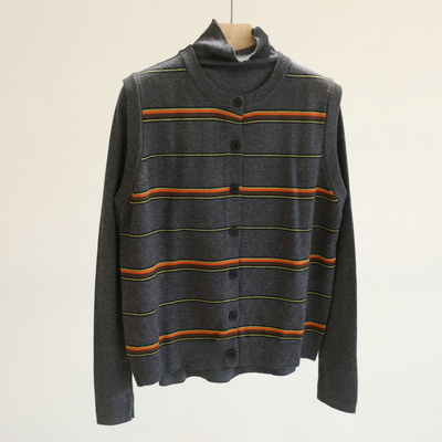 渠道~D爆单！撞色条纹针织马甲+高领针织衫两件套女秋冬百搭上衣