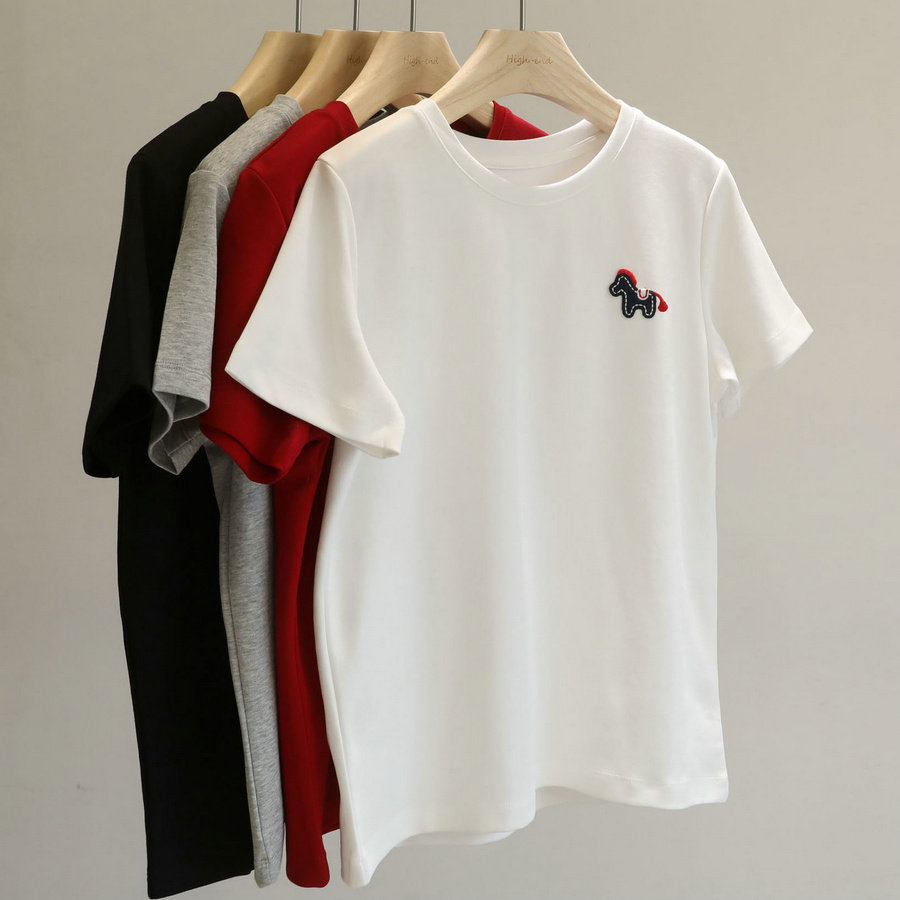 镇店！B入系列~纯色刺绣小马正肩短袖T恤女基础百搭打底衫上衣,女装/女士精品,T恤,淘宝优惠券,粉丝福利购,淘宝优惠卷