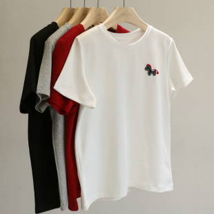 T恤女基础百搭打底衫 纯色刺绣小马正肩短袖 上衣 B入系列 镇店