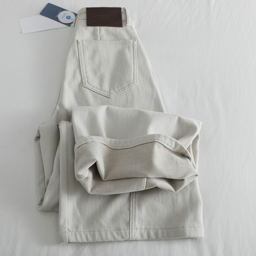 植绒厚牛仔裤薄绒弯刀阔腿长裤女