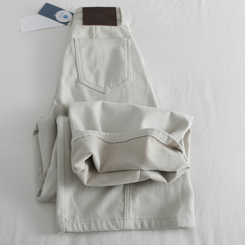 植绒厚牛仔裤薄绒弯刀阔腿长裤女