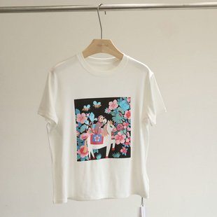 T恤女春夏圆领白色休闲打底上衣 卡通印花短袖 性价比力荐 韩版
