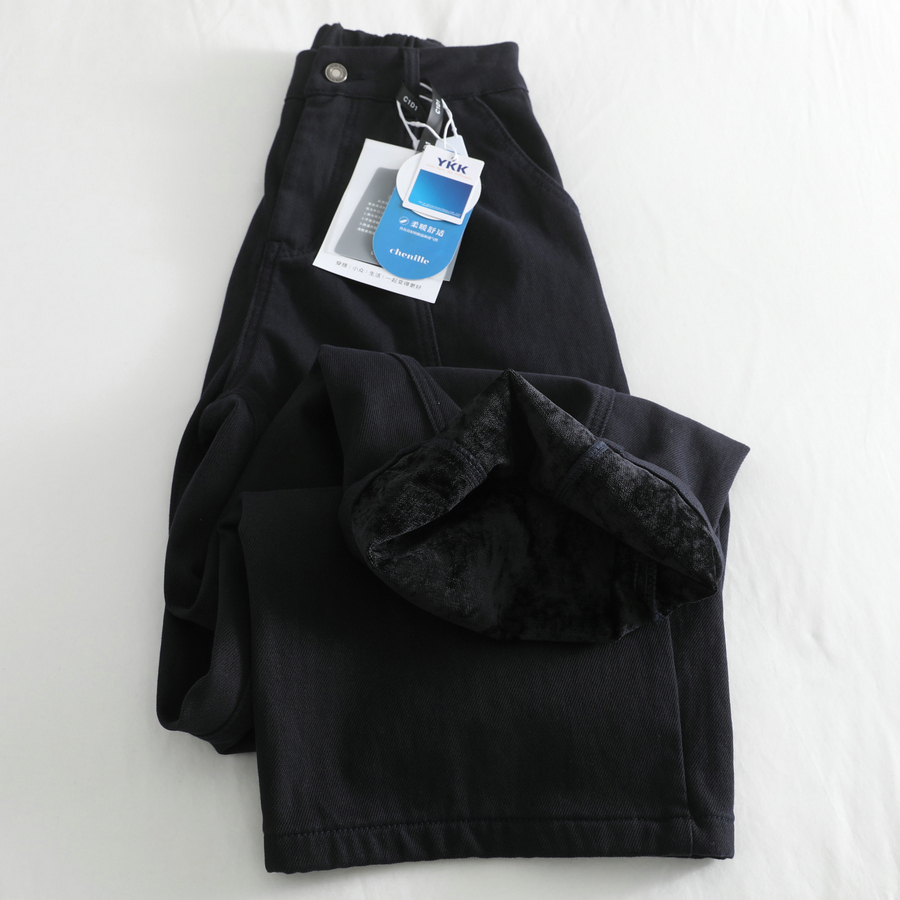 裤型流畅自然！加绒阔腿牛仔裤女宽松显瘦廓形杨桃裤长裤秋冬